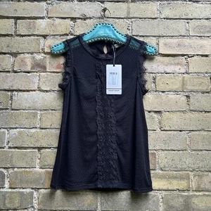 NAF NAF Women’s Lace Detailed Layered Blouse Top Black Size XS - Picture 1 of 6
