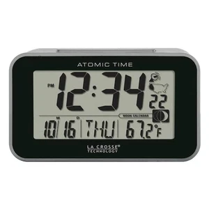 La Crosse Atom Digital Wecker Innentemperatur Mondphase Reise Silber - Bild 1 von 1