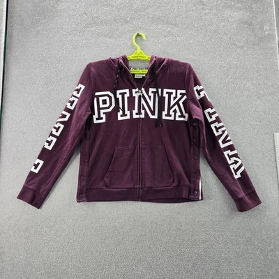 Victoria's Secret ROSA Mujer Sudadera con Capucha L Púrpura Polar Logo Coquettecore Foto 1 de 4