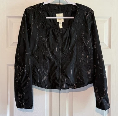 Chaqueta de nailon Diesel para mujer cremallera completa negra patrón de salpicaduras talla pequeña Foto 1 de 4