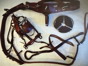 New Reddish Brown Leather PONY Driving Horse Harness w Silver Studded Browband - Picture 1 of 5