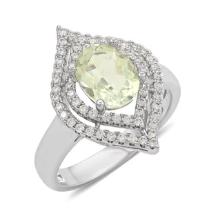 Montezuma Prasiolith Ovalschliff Halo Ring mit CZ versilbertem Messing Größe 7 - Bild 1 von 4