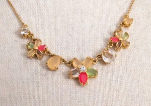 Vintage Kate Spade NY Multicolor Crystals Rhinestones Flower Necklace Gold Tone  - Picture 1 of 4