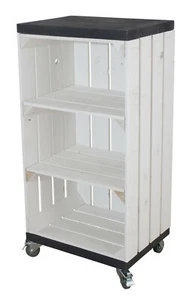 Regal mit 2 Mittelbretter in Weiß und schwarzen Bohlenbrett, auf Rollen 79x40x31 - Bild 1 von 3
