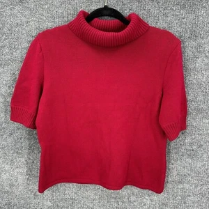 St John Sport Santana Knit Sweater Womens M Red Wool Short Sleeve Turtleneck - Picture 1 of 11