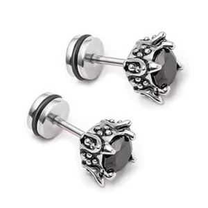 Mens Womens Stainless Steel Black CZ Earrings Screw Back Ear Stud Punk Jewelry - Picture 1 of 5
