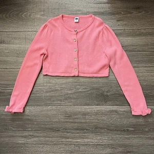 Janie and Jack Pink Cardigan Sweater size 6 Gold Buttons Bow Cuffs - Picture 1 of 11