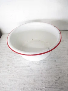 Vintage White Enamelware Basin Bowl with Red Trim 13.5" x 6" - Picture 1 of 4