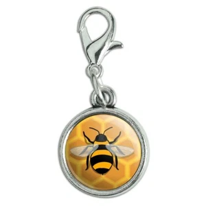 Bee on Honeycomb Antiqued Bracelet Pendant Zipper Pull Charm with Lobster Clasp - Picture 1 of 3