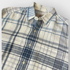 Territory Ahead 100% Linen Blue Madras Plaid Button Shirt MEDIUM - Picture 1 of 7