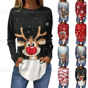 Ladies Gift Xmas Christmas Women Long Sleeve Pullover Party Blouse T Shirt Tops - Picture 1 of 36