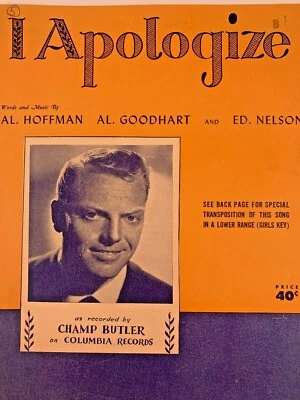 Vintage Sheet Music I Apologize by Champ Butler on Columbia Records 1931   PA-13 - Image 1 of 4