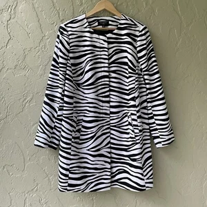 Talbots Woman 14W Women's Black & White Zebra Print Long Sleeve Coat Jacket NWT - Picture 1 of 12