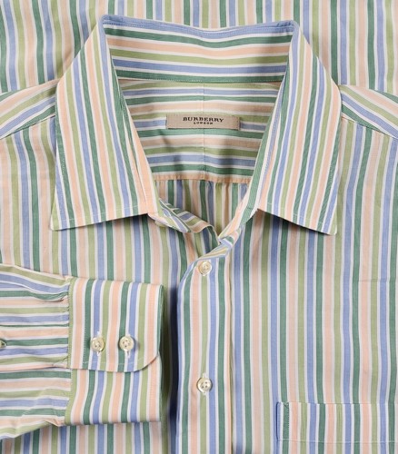Camicia elegante Burberry London verde e bianca a righe con bottoni taglia 17R manica lunga