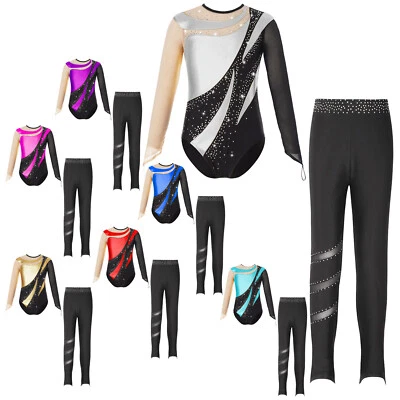 MARKENLOS DE iEFiEL Mädchen Turnanzug Langarm Gymnastikanzug Eiskunstlauf Body mit Hose