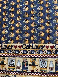 Cat Lover Cotton ALCAT Quilting Sewing Fabric Fish Bowl 2 Pc VTG 90s Y2K Country - Picture 1 of 5