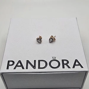 Genuine Pandora Rose Gold Teardrop Halo Stud Earrings ALE MET #286252CZ - Picture 1 of 3
