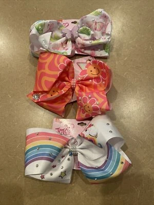 Lote De 3 JOJO Siwa Grandes Lazos Cabello Correas Unicornios Arco Iris Mariposas Sonrisa Foto 1 de 4