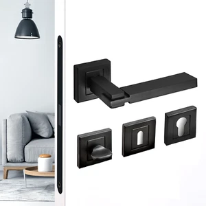 Internal Black Door Handles Designer Quality Lever On Square Rose Durable - Picture 1 of 14