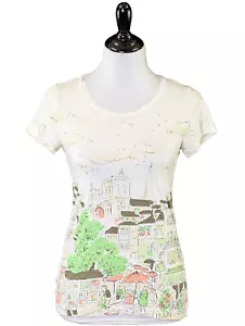 J. T-shirt Crew Paris Cafe stampa cotone verde pesca marrone chiaro PICCOLA - Foto 1 di 13
