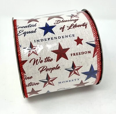 D. Stevens Ribbon 4” X 10 Yds. NEW Sealed 4th Of July Pattern Patriotic Stars - Image 1 of 4