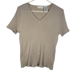Weißer Hirsch Damen Pullover Gr. L Pulli V-Ausschnitt Kurzarm Stretch braun - Bild 1 von 8