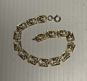 Vintage Vermeil Danecraft Scrolled Panel Link Sterling Silver 7” Bracelet 5.8g