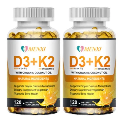 2 Botellas Vitamina K2 MK7 y D3 5000 UI Suplemento BioPerine Cápsulas Salud Inmune Foto 1 de 4