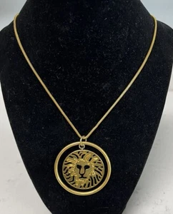 VTG Anne Klein Lion Necklace Logo Pendant Gold Tone 32" Snake Chain EUC - Picture 1 of 5