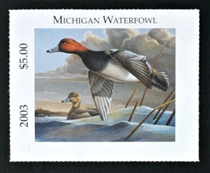 2003 Michigan Duck Stamp, #MI28, Redheads by Dietmar Krumrey - Picture 1 of 2