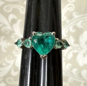 Heart Shaped Blue Faux Gemstone Sterling Silver Size 7 - Picture 1 of 9