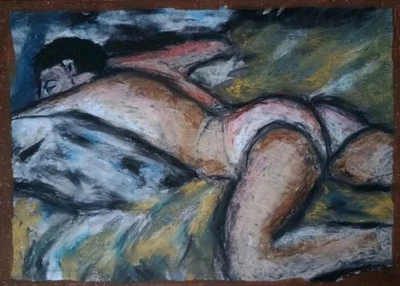 Moderne Kunst, Gemälde Auf Papier A4 Ölkreide, Modern Abstract Art - Bild 1 von 2