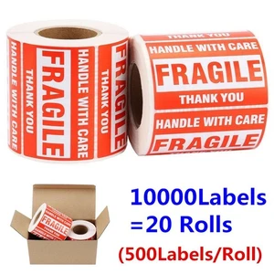 10000 2 x 3 pegatinas frágiles mano con cuidado envío etiquetas de correo (20 rollos) - Imagen 1 de 5