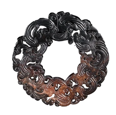 Colgante de jade multicolor patrón de agua dragón dinastía Han antigua china de 7,8 cm Foto 1 de 4