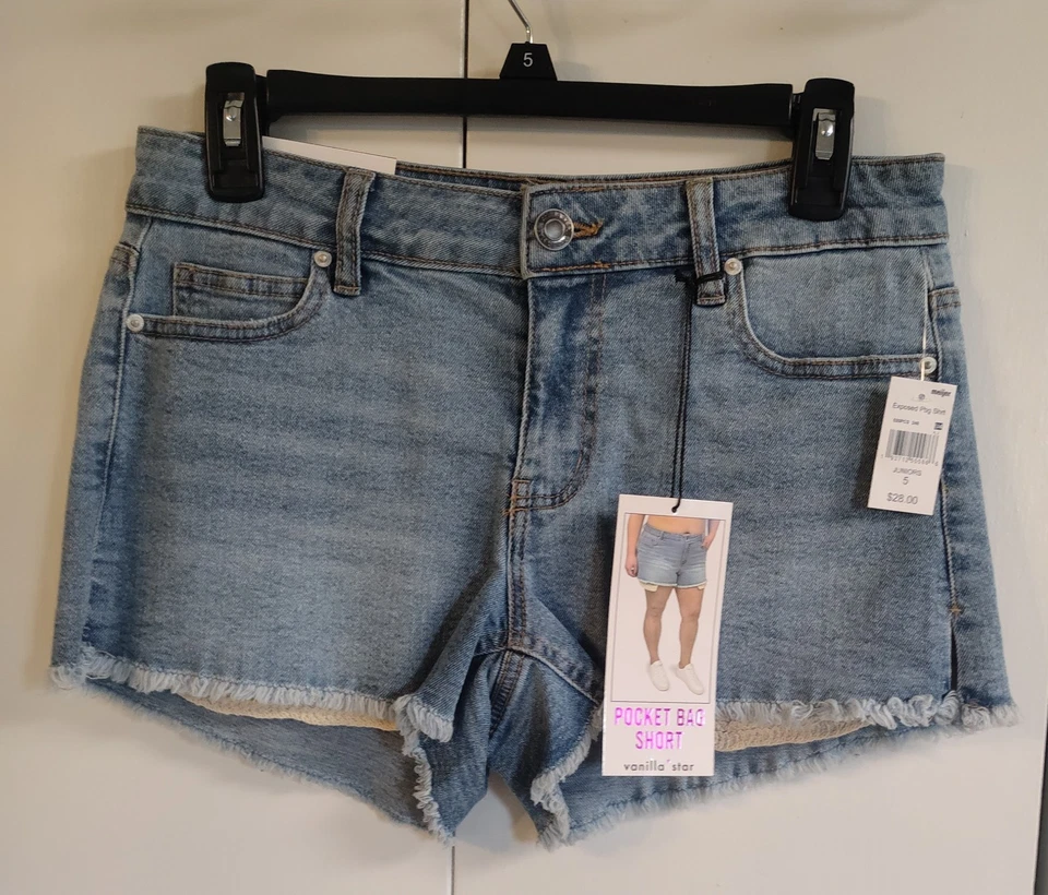 Vanilla Star Jean Shorts Junior Sz 5 Waist 27 Denim Light Wash Pocket Bag Shorts - Image 1 of 4