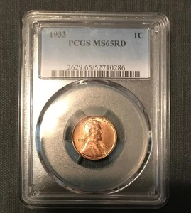 1933 P LINCOLN WHEAT CENT PCGS MS65RD RED CHOICE UNCIRCULATED GEM BU++ MS++ - Picture 1 of 2