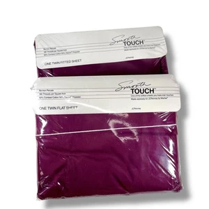 Vtg JC Penny Twin Flat & Fitted Sheets 180 Thread Count Smooth Touch Dark Wine - Picture 1 of 6