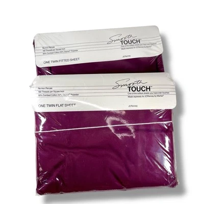 Vtg JC Penny Twin Flat & Fitted Sheets 180 Thread Count Smooth Touch Dark Wine - Image 1 of 4