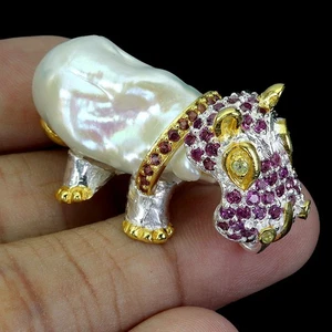 925 Sterlingsilber Anhänger Runder Rhodolith Perle Hippocampus Edelstein Schmuck - Bild 1 von 13
