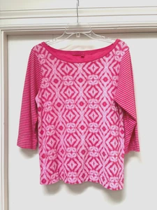 Fresh Produce - Pink pattern striped 3/4 sleeve t-shirt Top M - Picture 1 of 3
