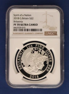 2018 Royal Mint 1oz Silver Proof Britannia £2 coin NGC Graded PF70 Ultra Cameo - Picture 1 of 2