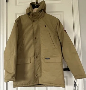 New Men’s US Polo Assn Hooded Water Resistant Lined Heavyweight Parka, Tan,Small - Picture 1 of 8