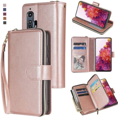 Motorola Edge+ (2020) Wallet Case 9Card Zipper Slots Kickstand Flip Leather Case - Image 1 of 4