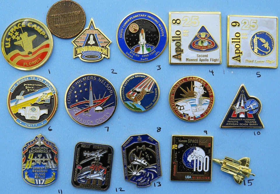 NASA enamel PIN lot of 15 - vtg Space Camp Shuttle station Spacelab lot Group A - Image 1 of 1