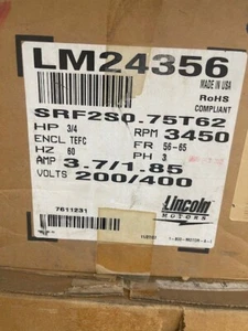 Lincoln Motor LM24356 3/4HP 200/400 Volts - Picture 1 of 9