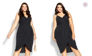 Beautiful Plus Size Evans Black Ruched Tulip Wrap Midi Dress UK 14 - RRP 75.00 - Picture 1 of 3
