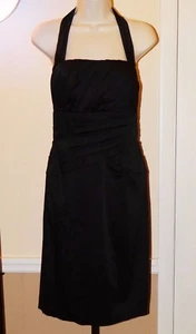 $140 WHITE HOUSE BLACK MARKET Satiny Black Halter Dress w/Pleating SIZE 4 EXC - Picture 1 of 9
