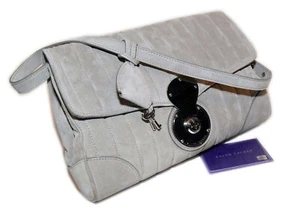 $1495 Ralph Lauren Purple Label Quilted Suede Leather Clutch Purse Italy Gray - Picture 1 of 7