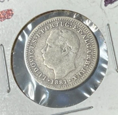 Moneda de plata de 1/4 rupia de la India portuguesa de 1881 baja acuñación rara de alto valor Foto 1 de 4