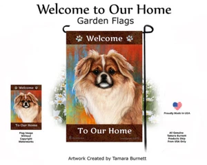 Welcome Garden Flag - Fawn and White Tibetan Spaniel 135A - Picture 1 of 1